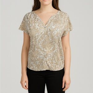 Loft Button Down Short Sleeve‎ Boho Cottage Core Whimical Blouse